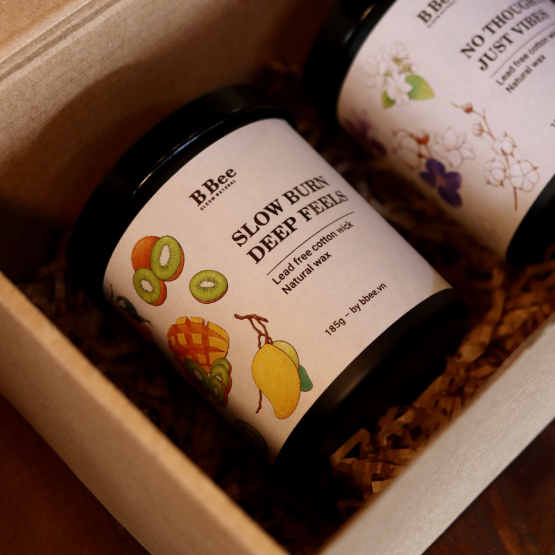 [TẶNG STICKER] Nến Thơm Quà Tặng Cao Cấp Slow Burn, Deep Feels Hương Trái Cây Ngọt Mát B Bee Candle